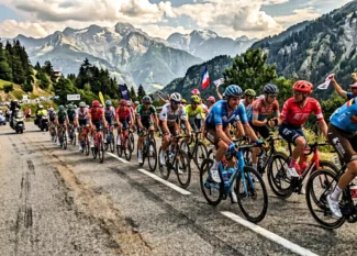 Peloton de cyclistes en compétition dans les Alpes