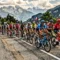 Peloton de cyclistes en compétition dans les Alpes